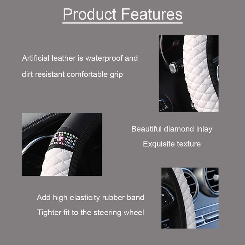 WLERIR Microfiber Leather Steering Wheel Cover with Anti-Slip Lining Universal Car Accessory for Steering Wheel with a Diameter of 14.5-15 inch (White) - Image 4