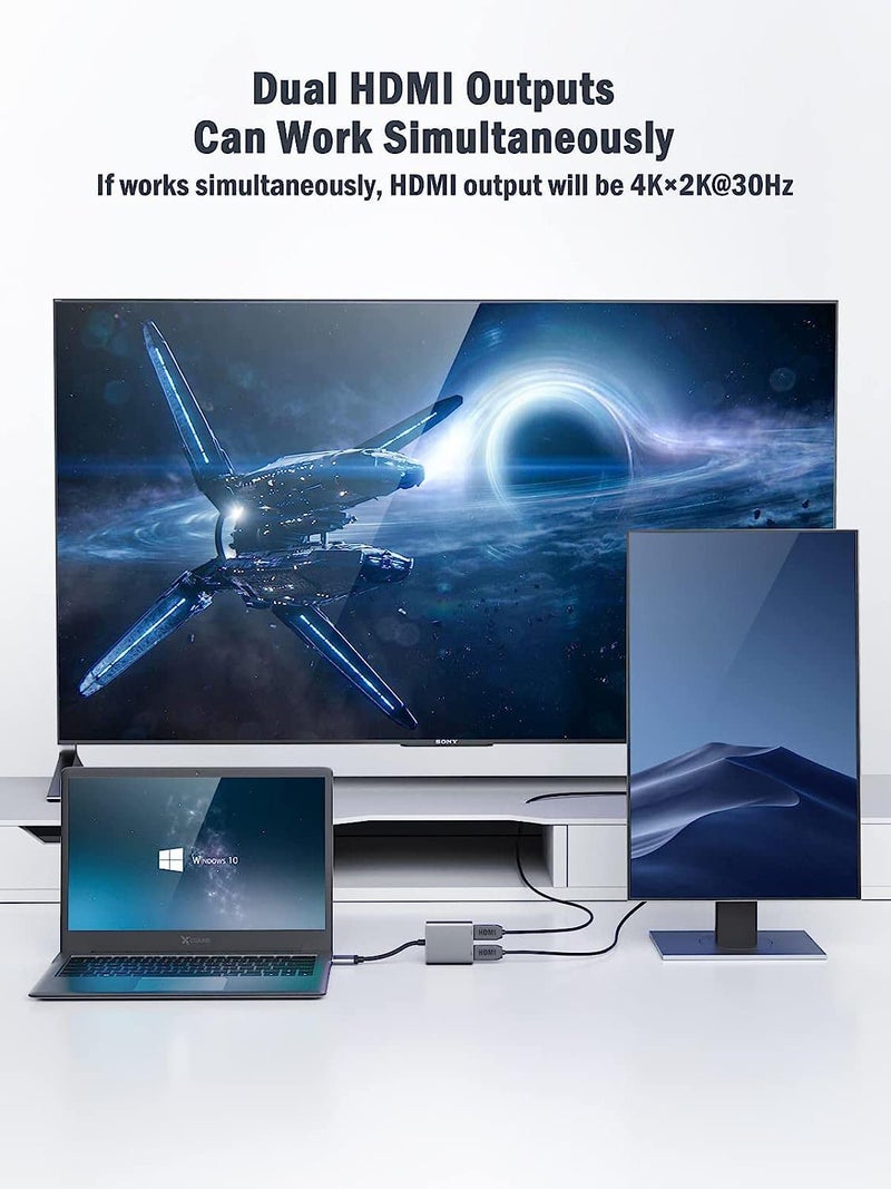 Microware محول USB C إلى HDMI مزدوج، محول متعدد الشاشات من نوع C إلى HDMI، متوافق مع ماك بوك برو/إير، نينتندو سويتش، ديل XPS 13/15، HP، المزيد من أجهزة USB C - Image 4
