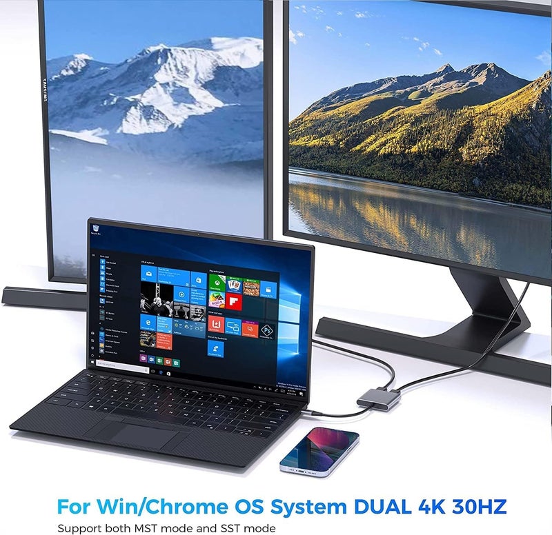 Microware محول USB C إلى HDMI مزدوج، محول متعدد الشاشات من نوع C إلى HDMI، متوافق مع ماك بوك برو/إير، نينتندو سويتش، ديل XPS 13/15، HP، المزيد من أجهزة USB C - Image 3