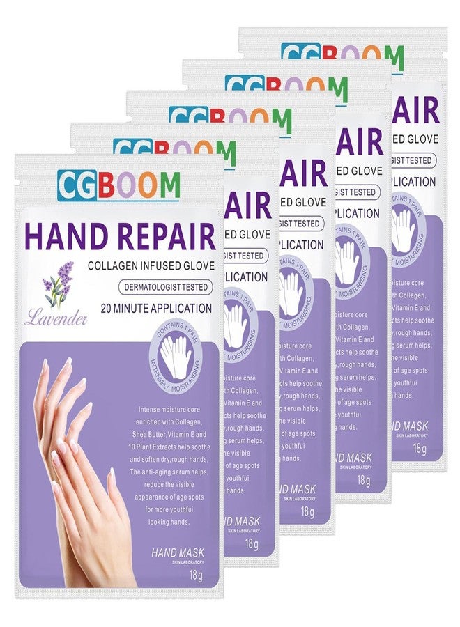 CGBOOM 5 Pairs Hand Masks Moisturizing Gloves, Hand Skin Repair Renew Mask Infused Collagen, Vitamins + Natural Plant Extracts for Dry, Aging, Cracked Hands (Lavender) - Image 1