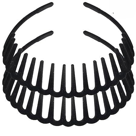Dartler Head Band for Women & Girls | Wide Tooth Hair Comb Headband | Anti-Slip Flexible Hair Hoop Clip for Thick, Curly & Wavy Hair | Comfortable Everyday Styling Hair Accessory | Piano Black, Pack of 2 (ABS Material) - Image 2