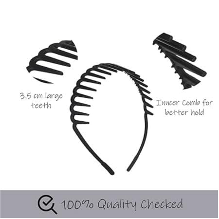 Dartler Head Band for Women & Girls | Wide Tooth Hair Comb Headband | Anti-Slip Flexible Hair Hoop Clip for Thick, Curly & Wavy Hair | Comfortable Everyday Styling Hair Accessory | Piano Black, Pack of 2 (ABS Material) - Image 5