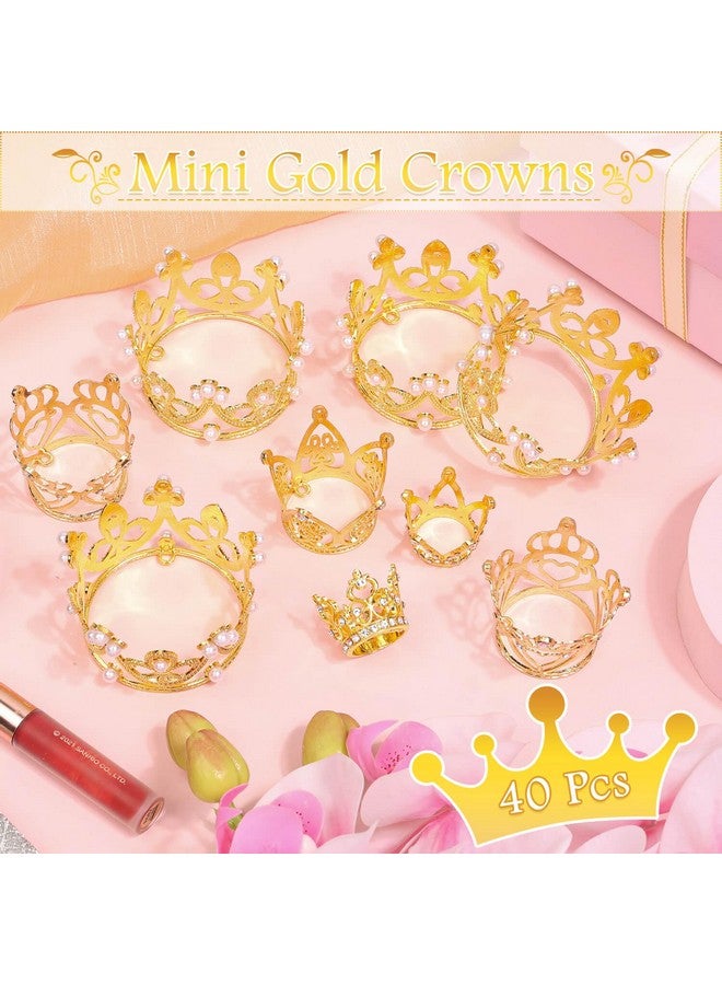 Billbotk 40 Pcs Mini Crowns for Flower Bouquets, Small Gold Crowns for Princess Cake Topper, Crown Decoration for Birthday Wedding Baby Shower Party, 5 Styles - Image 2