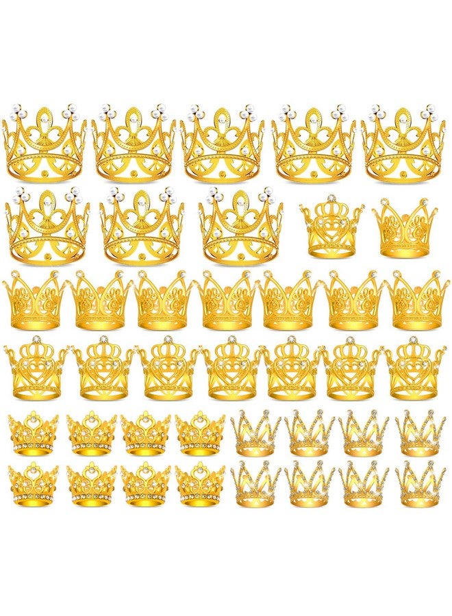 Billbotk 40 Pcs Mini Crowns for Flower Bouquets, Small Gold Crowns for Princess Cake Topper, Crown Decoration for Birthday Wedding Baby Shower Party, 5 Styles - Image 1