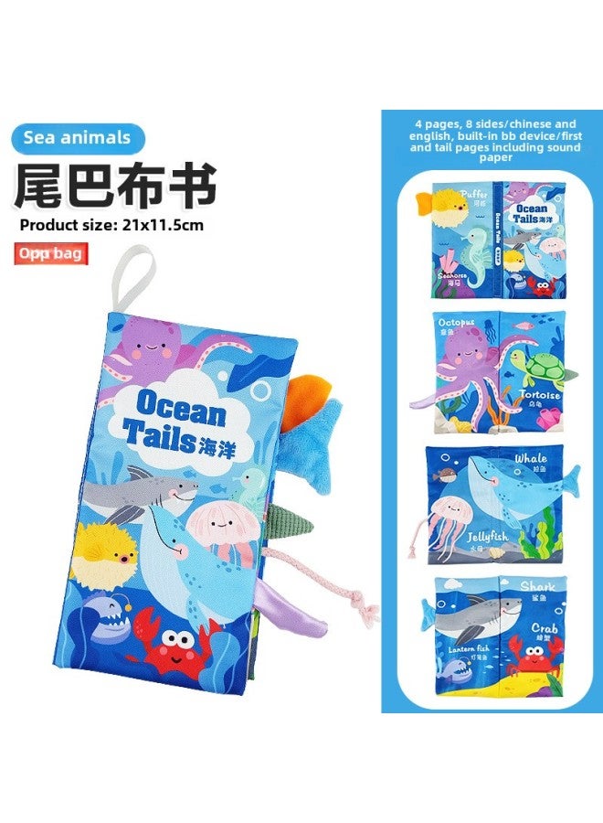 Baby Tail Cloth Book Educational Enlightenment Early Education Toys 0-3 Years Old Baby Toys Tear-proof Cloth Book-Color: Tail Cloth Book-OPP Bag (Chinese And English Version, 4 Pages, 8 Faces With Sound Paper BB) 42g  - Image 1