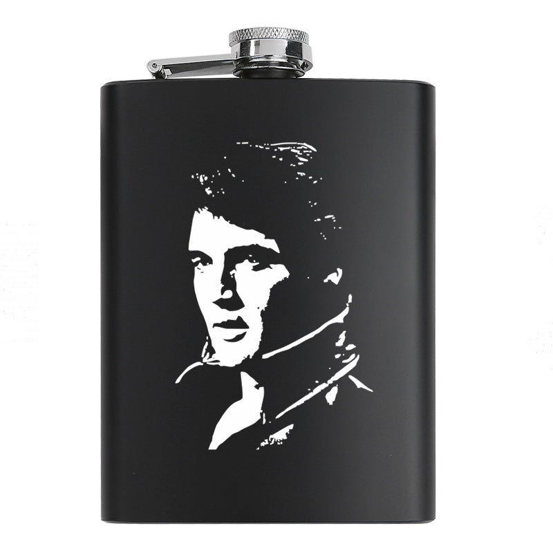 8 oz black stainless steel hip flask bottle celebrity idol souvenir gift elvis lennon jackson guevara Elvis Presley 