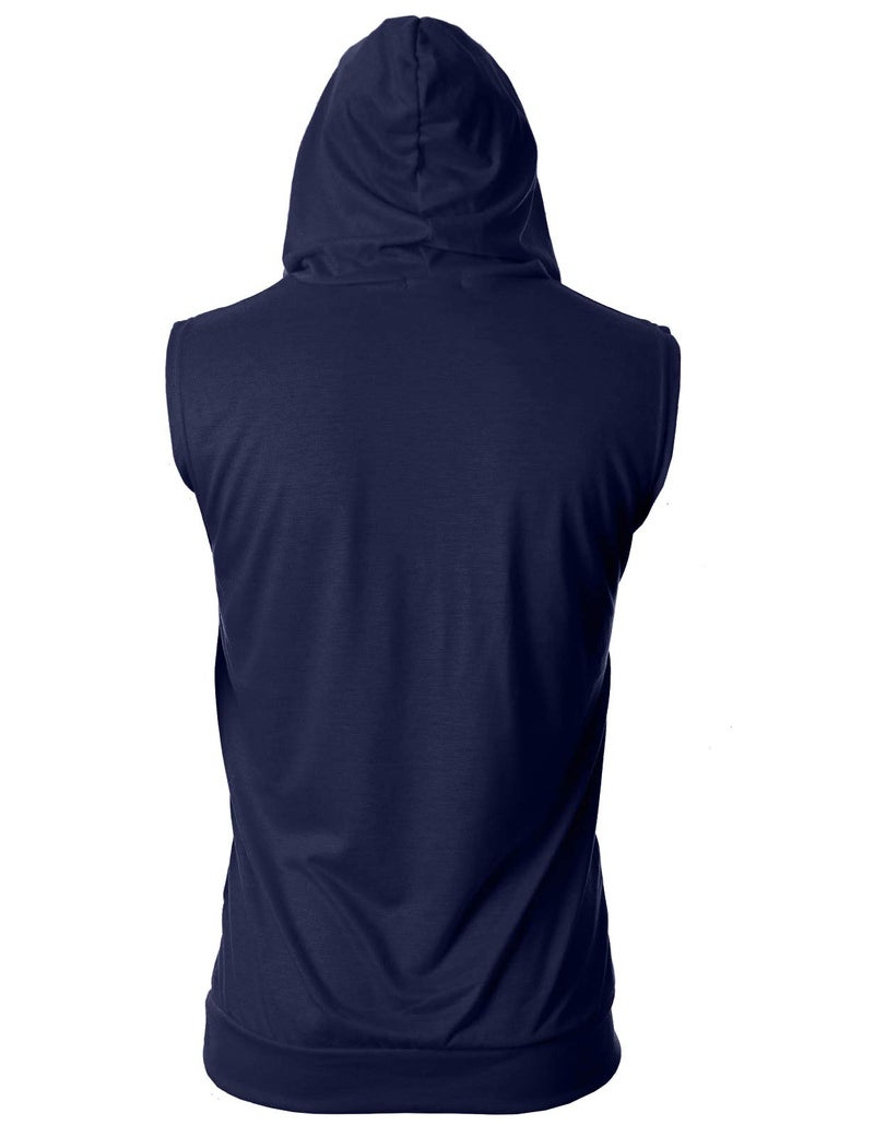GIVON Mens Slim Fit Thin Super Lightweight Sleeveless Hoodie with Kanga Pocket/DCF015-NAVY-S - Image 4
