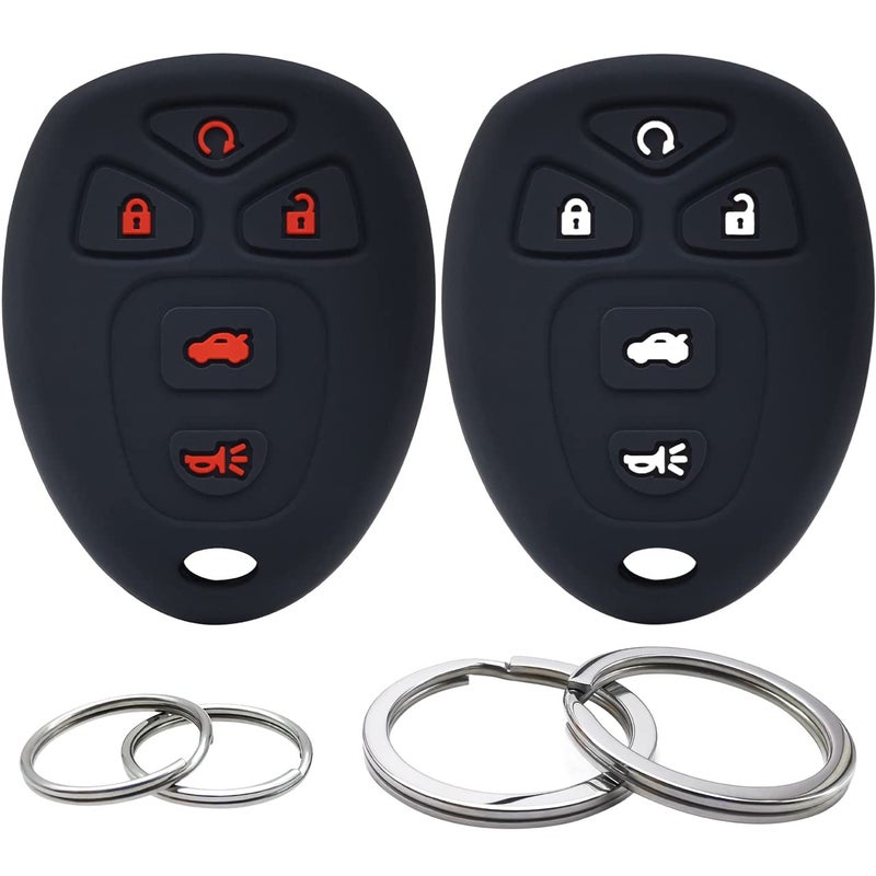 2Pcs Silicone 5 Buttons Key Fob Cover Remote Case Protector Skin Compatible with Chevrolet Cobalt Malibu Suburban Tahoe Traverse GMC Acadia Yukon Buick Enclave LaCrosse Cadillac Escalade SRX Black