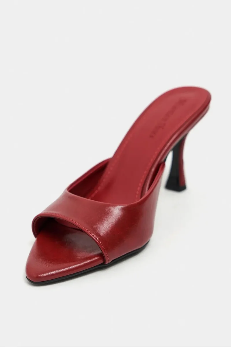 Nisantasi Shoes  Fenrir Rustic Patterned Pointed Toe Slim Heel Mules — Red for Women | Best Price UAE