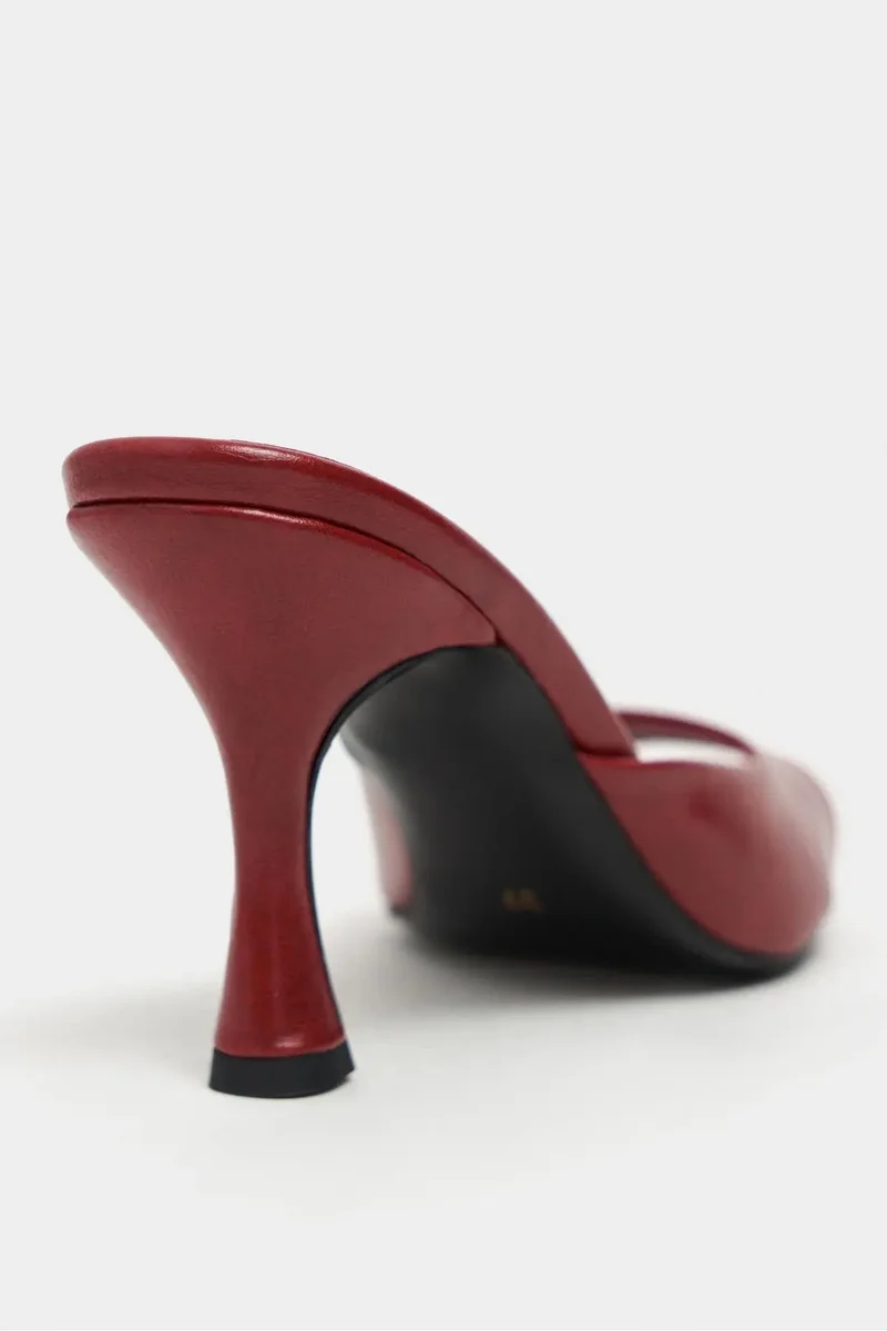 Nisantasi Shoes  Fenrir Rustic Patterned Pointed Toe Slim Heel Mules — Red for Women | Best Price UAE