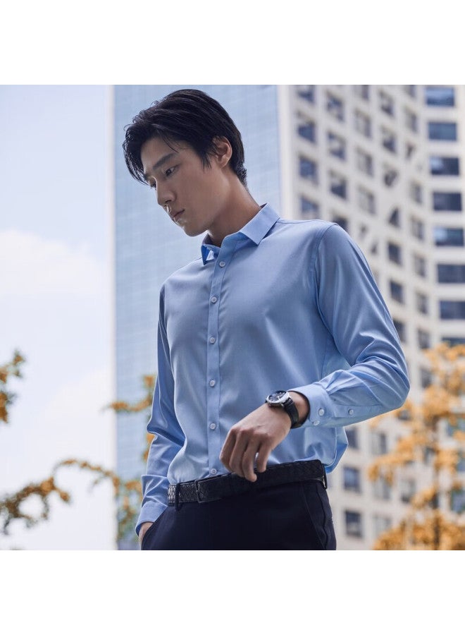 Youngor Men's Shirt, Autumn And Winter, Casual Formal Long-sleeve Shirt For Young Men, Vldd119872ify, Light Blue Plain Color, Size 44 - Image 1