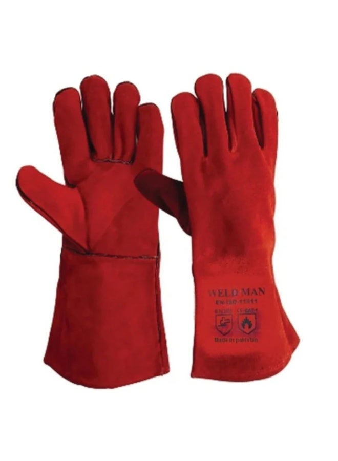 WELDMAN RG-01 Welding Gloves – Red Leather | CE Certified Heat Resistant