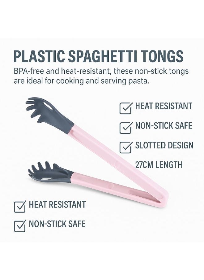 Freecook - Plastic Spaghetti Tongs for Nonstick Cookware – Non-Scratch Pasta & Salad Serving Tongs 27cm -Beige - Image 1