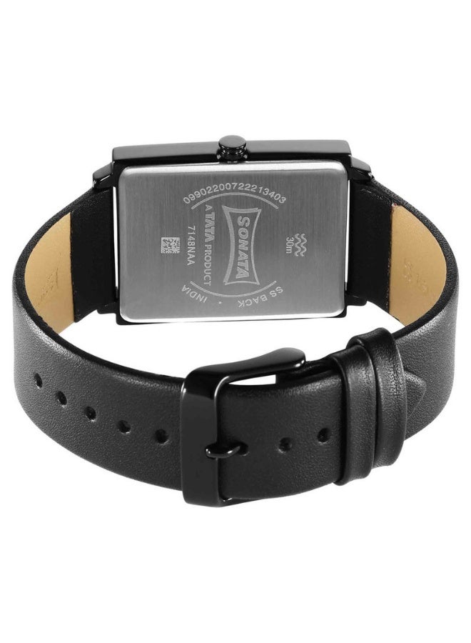 Sonata Sleek 7148NL01 Men's Watch – Green Dial, Black Leather Strap, Quartz Movement, Date Function - Image 4