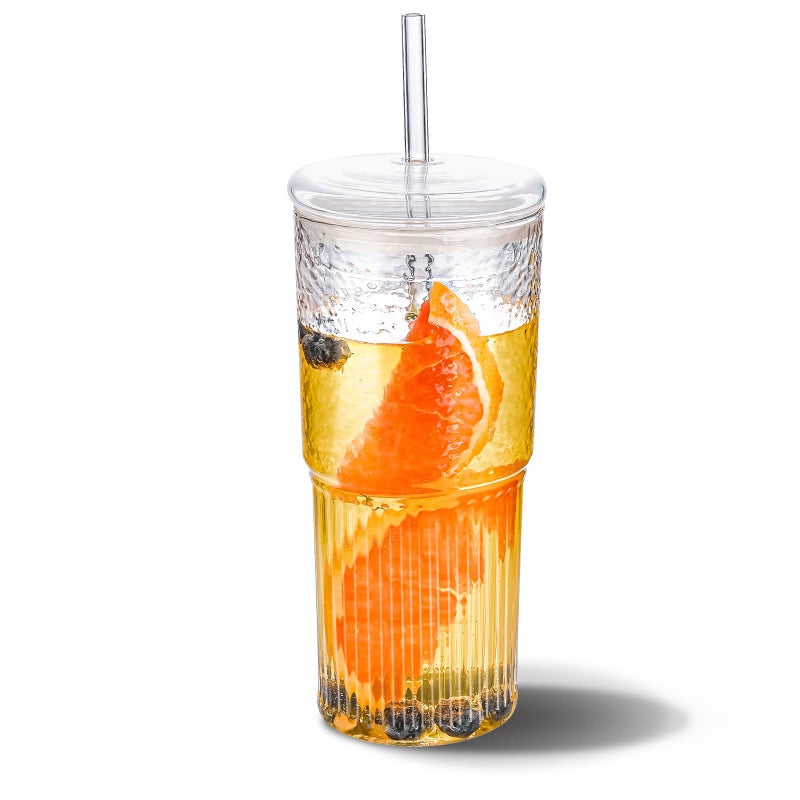 MINGHYZYA 20 OZ Iced Coffee Cup With Glass Lids and Straws,High Borosilicate Glass Tumbler Cup Reusable Wide Mouth Smoothie Cups(Clear,1cup)â€¦ - Image 1