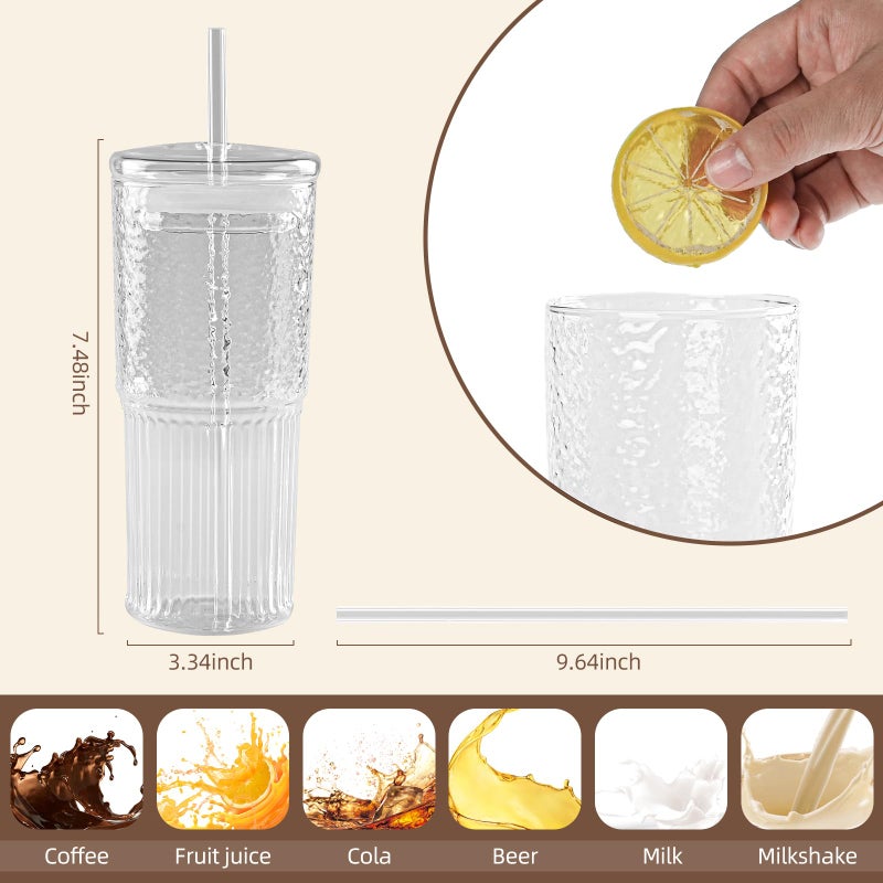 MINGHYZYA 20 OZ Iced Coffee Cup With Glass Lids and Straws,High Borosilicate Glass Tumbler Cup Reusable Wide Mouth Smoothie Cups(Clear,1cup)â€¦ - Image 4