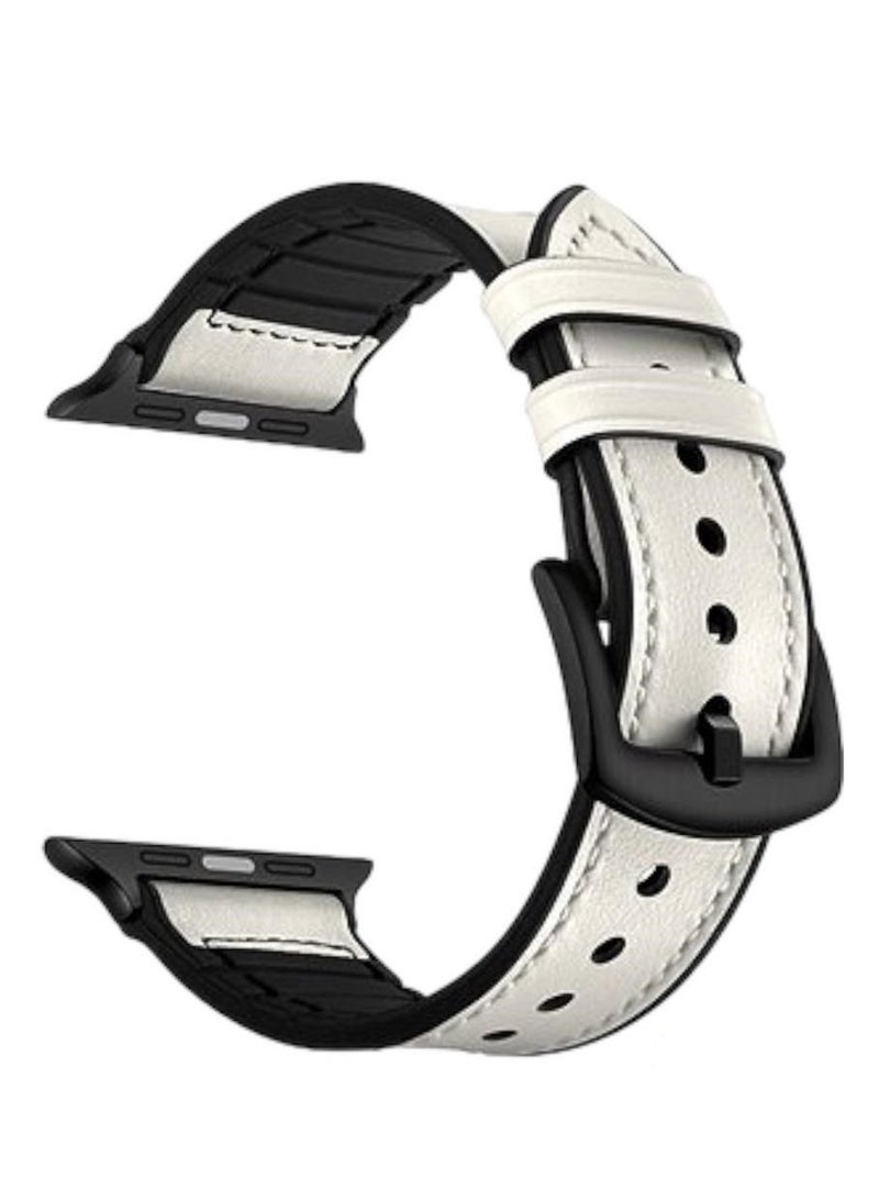 Leather Watch Strap For Apple Watch Series 4/5/6 Ultra 42/44mm Band White