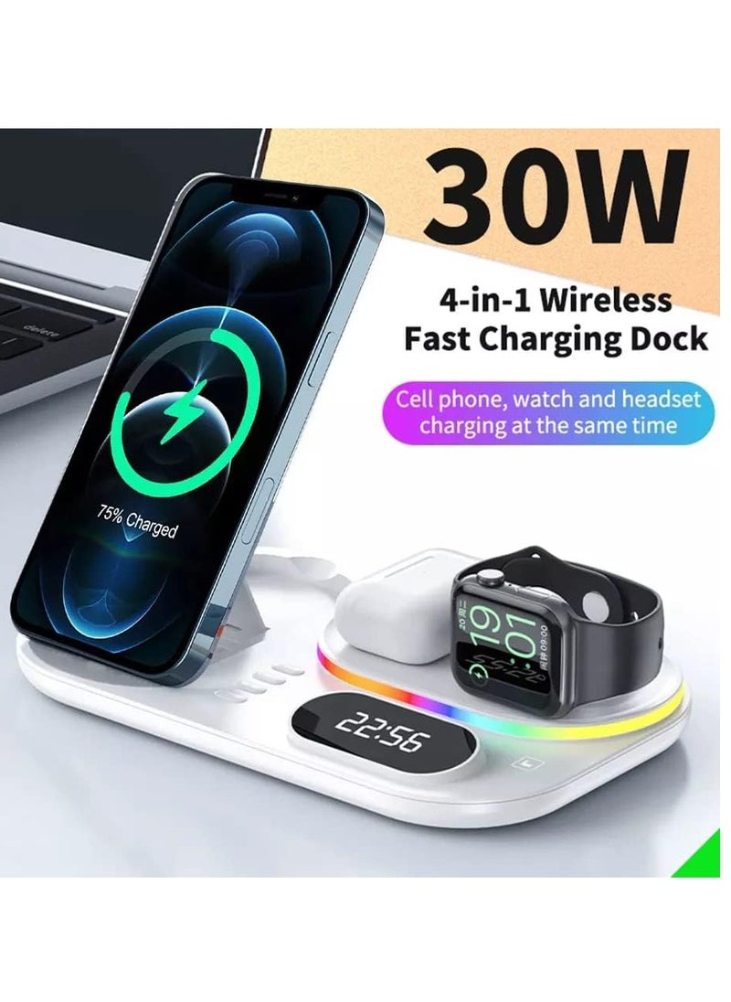 Beauenty - Wireless Charging Station 4-in-1 For Apple Watch, AirPods, iPhone, Digital Clock, Nightstand Mode for iWatch All Series, iPhone 13/12/11/ Pro Max, Samsung All Supportive models - Image 1