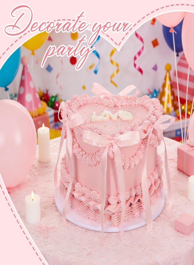 YEXEXINM 7 in Pink Bow Fake Cake, Heart Shaped Artificial Birthday Cake with Pearls and Love Word, Faux Bakery Display Cake Model for Wedding Party Decoration, Photography Props, Shop Window Display - Image 3