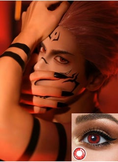 Unibling Mystery Red Jujutsu Kaisen Ryomen Sukuna Yearly Colored Contact Lenses, Unisex Cosmetic Cosplay Contact Lenses, Enlargement Collection, Red, With Case  - Image 1
