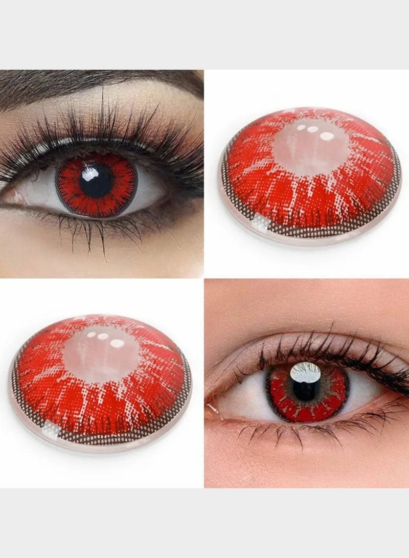Mystery Red Jujutsu Kaisen Ryomen Sukuna Yearly Colored Contact Lenses, Unisex Cosmetic Cosplay Contact Lenses, Enlargement Collection, Red, With Case
