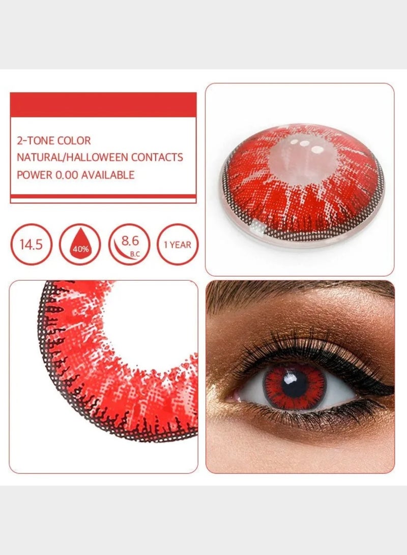 Mystery Red Jujutsu Kaisen Ryomen Sukuna Yearly Colored Contact Lenses, Unisex Cosmetic Cosplay Contact Lenses, Enlargement Collection, Red, With Case