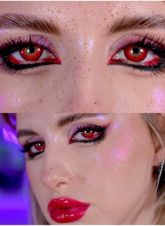 Unibling Mystery Red Jujutsu Kaisen Ryomen Sukuna Yearly Colored Contact Lenses, Unisex Cosmetic Cosplay Contact Lenses, Enlargement Collection, Red, With Case  - Image 5