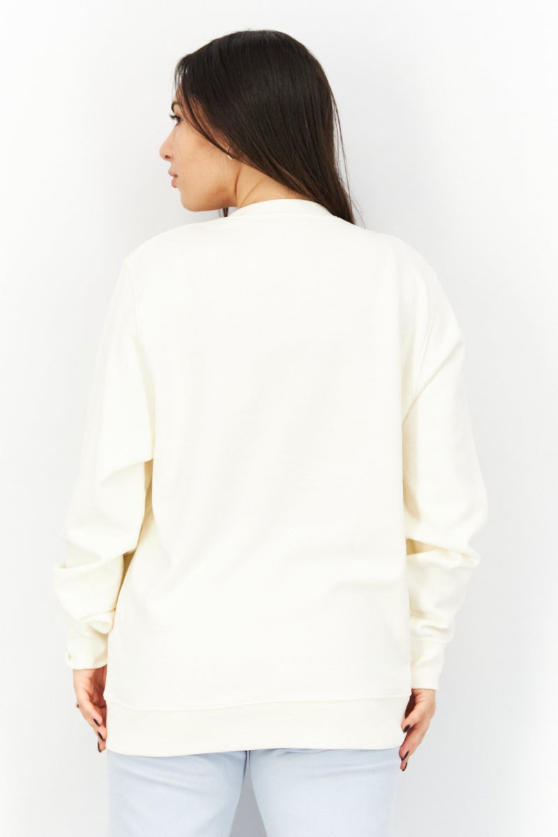 Bloomies Women Crew Neck Graphic Long Sleeve Fleece Sweatshirt, Ivory - Image 3