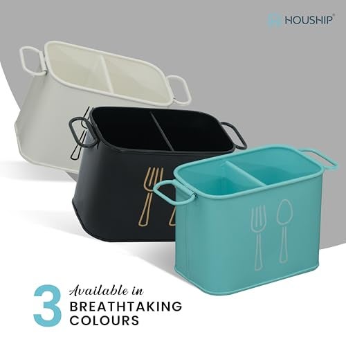 HOUSHIP Metal Utensil Rack – Spoon Stand for Dining Table, Cutlery Holder for Outside Use, Compact Kitchen Organizer (Black) - Image 3