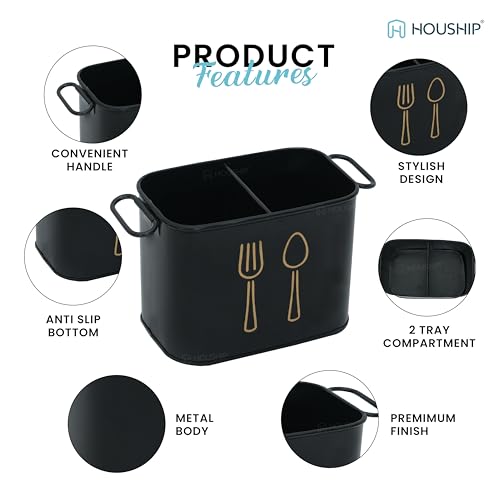 HOUSHIP Metal Utensil Rack – Spoon Stand for Dining Table, Cutlery Holder for Outside Use, Compact Kitchen Organizer (Black) - Image 5