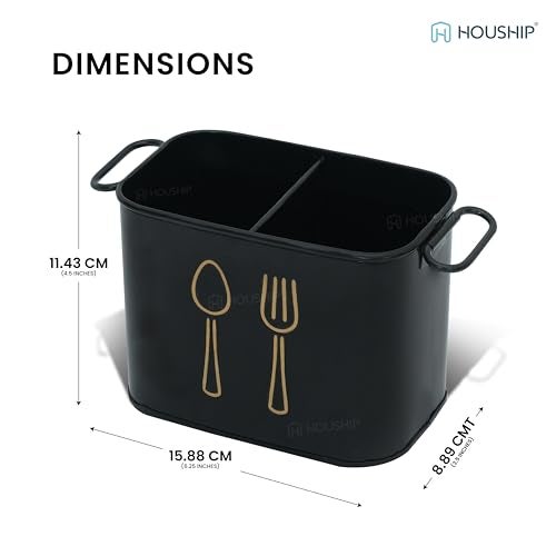 HOUSHIP Metal Utensil Rack – Spoon Stand for Dining Table, Cutlery Holder for Outside Use, Compact Kitchen Organizer (Black) - Image 2