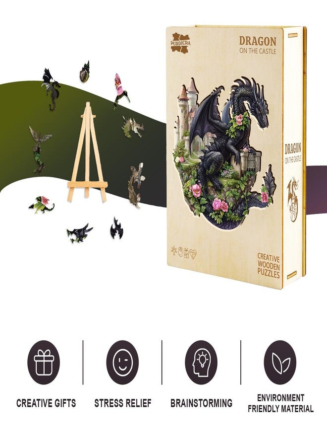 Purdicra Wooden Puzzles for Adults - Dragon on Castle Wooden Jigsaw Puzzle, Unique Animal Shaped Wood Puzzles Adult, Christmas Birthday Gifts for Friends/Family, Home Decor 11.1 * 11.4in 183pcs - Image 4