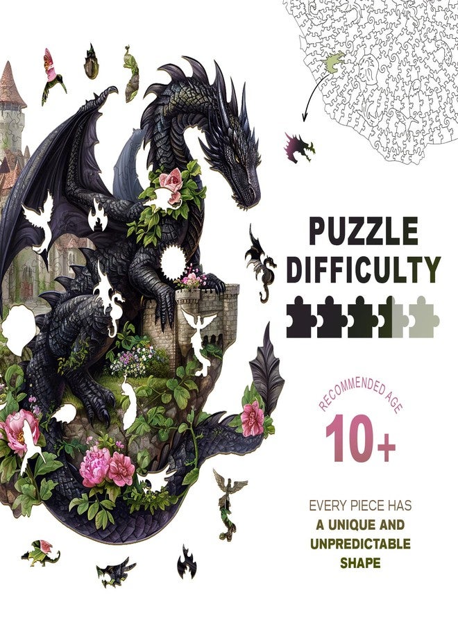 Purdicra Wooden Puzzles for Adults - Dragon on Castle Wooden Jigsaw Puzzle, Unique Animal Shaped Wood Puzzles Adult, Christmas Birthday Gifts for Friends/Family, Home Decor 11.1 * 11.4in 183pcs - Image 2