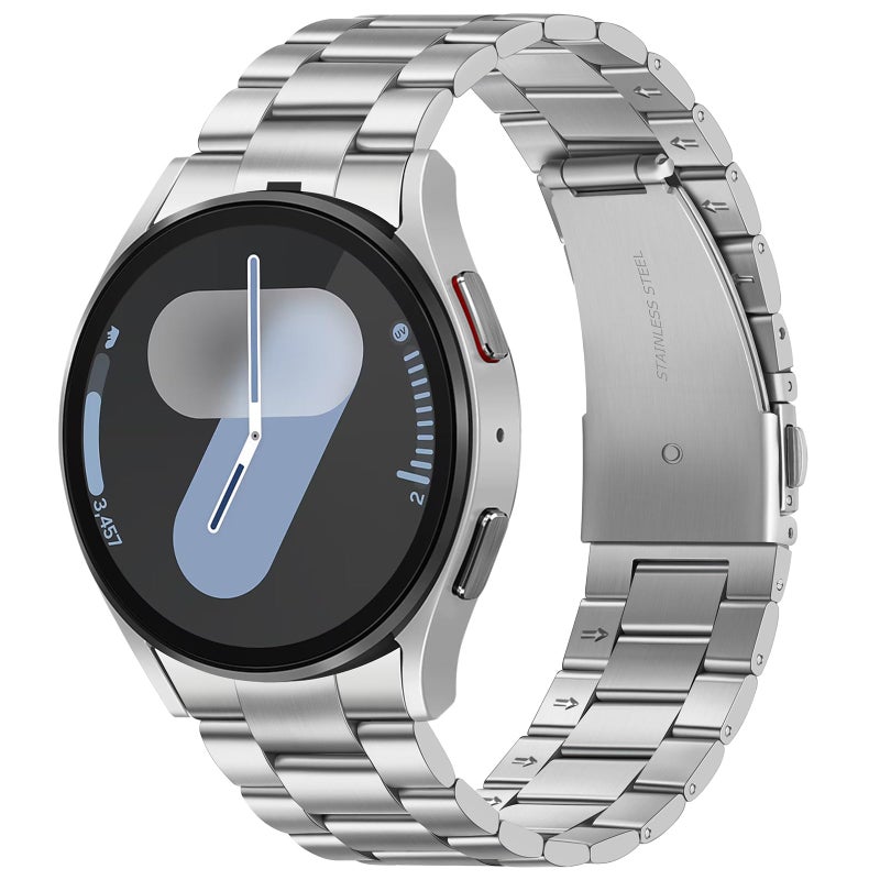 Suphart Metal Bands Compatible with Samsung Galaxy Watch 7 6 5 4 FE Band 44mm 40mm/Galaxy Watch 6 Classic 47mm 43mm/5 Pro 45mm, No Gap Stainless Steel Strap for Women and Men, Silver - Image 1