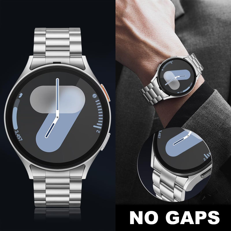 Suphart Metal Bands Compatible with Samsung Galaxy Watch 7 6 5 4 FE Band 44mm 40mm/Galaxy Watch 6 Classic 47mm 43mm/5 Pro 45mm, No Gap Stainless Steel Strap for Women and Men, Silver - Image 2