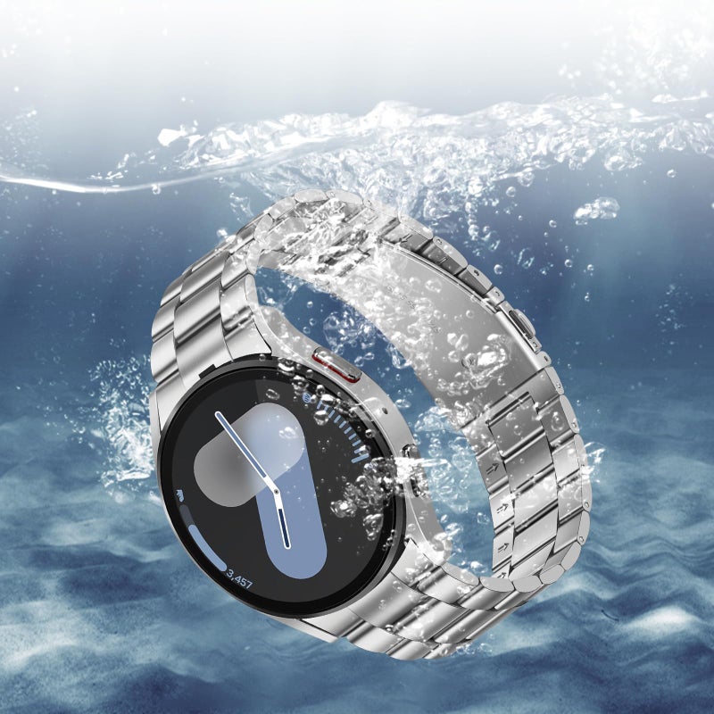 Suphart Metal Bands Compatible with Samsung Galaxy Watch 7 6 5 4 FE Band 44mm 40mm/Galaxy Watch 6 Classic 47mm 43mm/5 Pro 45mm, No Gap Stainless Steel Strap for Women and Men, Silver - Image 5