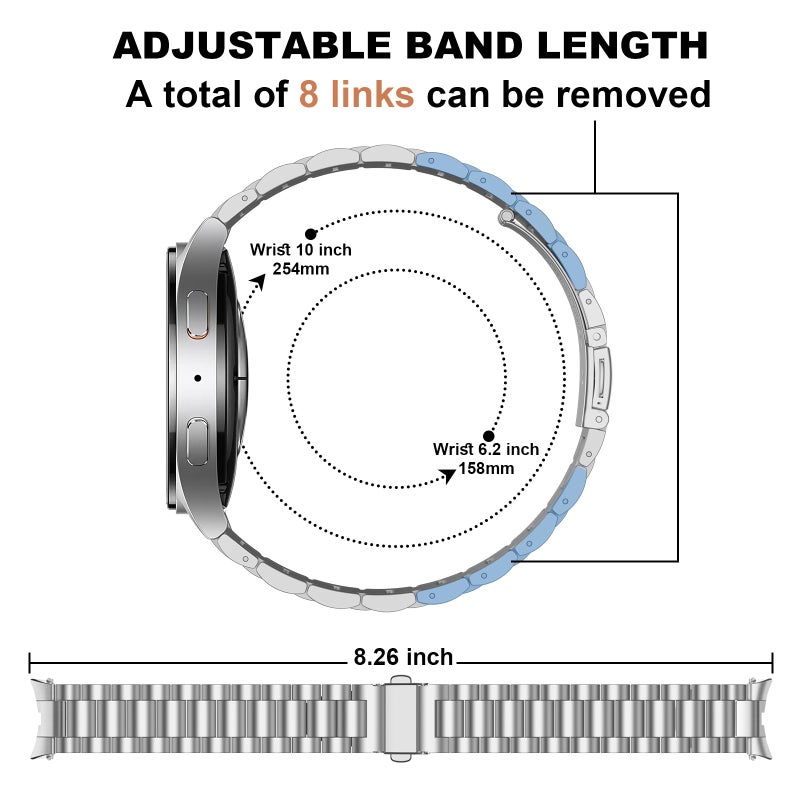 Suphart Metal Bands Compatible with Samsung Galaxy Watch 7 6 5 4 FE Band 44mm 40mm/Galaxy Watch 6 Classic 47mm 43mm/5 Pro 45mm, No Gap Stainless Steel Strap for Women and Men, Silver - Image 3