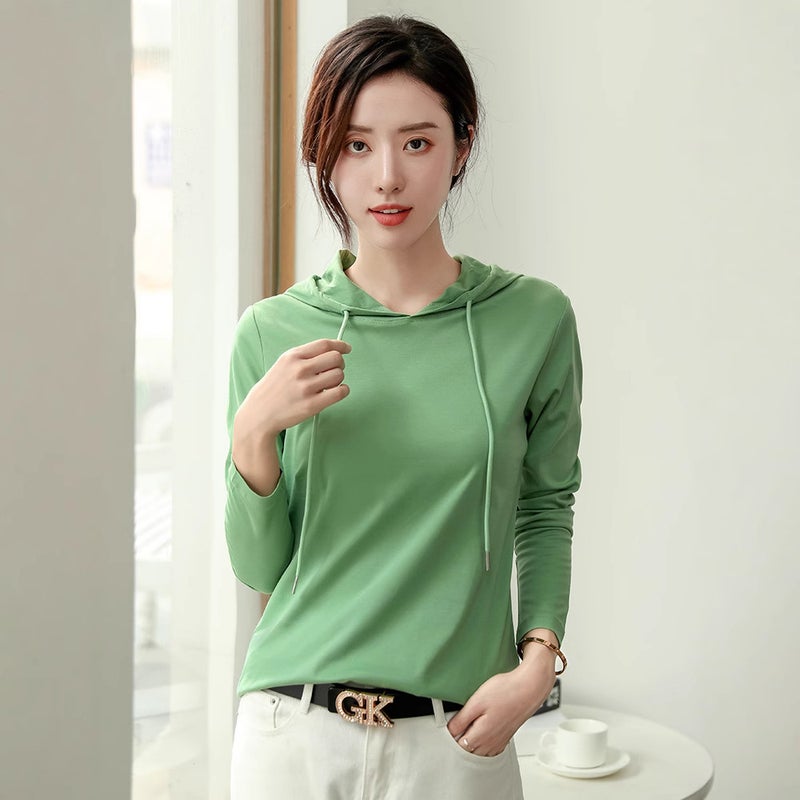 2024 Silk Cotton Hoodie T-Shirt Womens Spring Thin Fashion Top White - Image 5