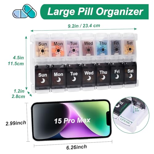 Shintop Pill Organizer 2 Times a Day, Easy Fill Weekly Pill Box Am Pm Push Button Pill Container 7 Day Medicine Organizer for Vitamins Supplements （Black&White） - Image 4
