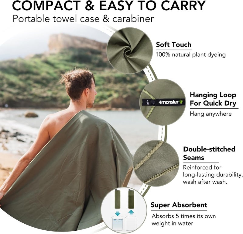 4Monster Camping Towels Super Absorbent, Fast Drying Microfiber Travel Towel, Quick Dry Ultra Soft Compact Gym Towel for Swimming Beach Hiking Yoga Travel Sports Backpack - Image 3