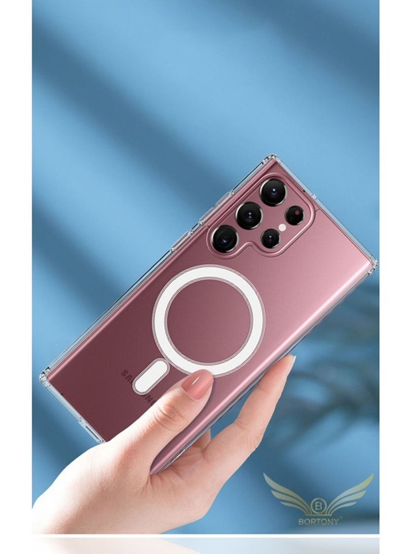 ليدين جراب مغناطيسي شفاف لهاتف Samsung Galaxy S22 Ultra متوافق مع MagSafe، حماية من الدرجة العسكرية، مصد للهاتف - Image 4