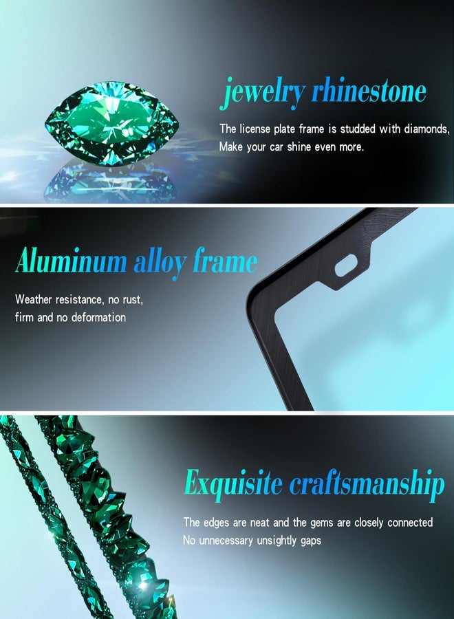 Murimt Green Rhinestone License Plate Frames Sparkly Glitter Bedazzled License Plate Frame Bling License Plate Holder Cover - High End Gift Box Packaging Bling Car Accessories for Women - Image 4