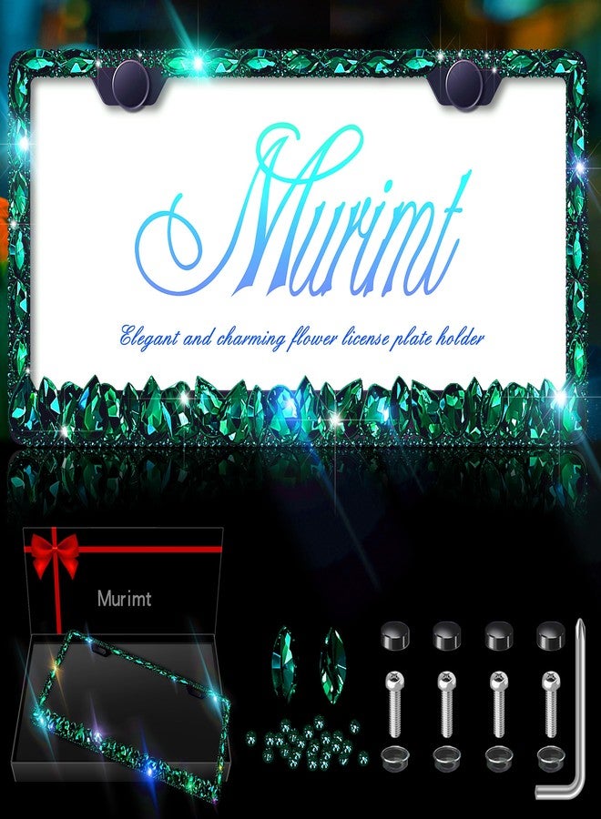 Murimt Green Rhinestone License Plate Frames Sparkly Glitter Bedazzled License Plate Frame Bling License Plate Holder Cover - High End Gift Box Packaging Bling Car Accessories for Women - Image 1