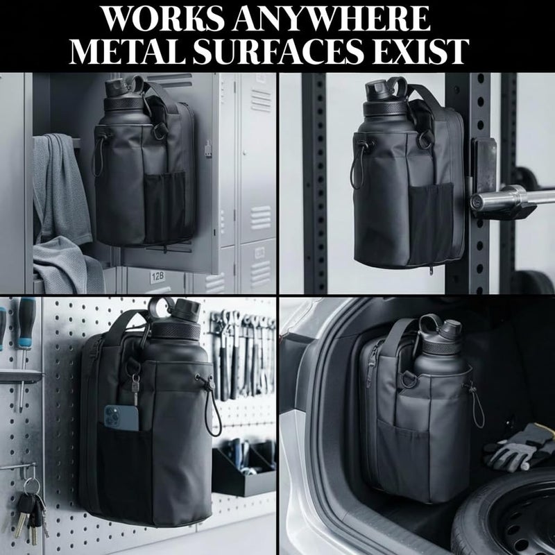 Magnetic Water Bottle Bag for Gym - Waterproof Sports Water Bottle Holder with Phone and Key Pockets - Magnetic Personal Items Organizer Bag for Workout, Fitness, Commuting - Image 5