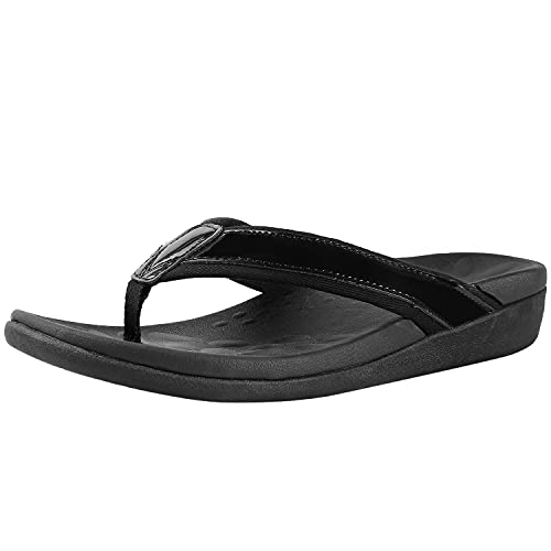 MEGNYA Orthotic Flip Flops for Women, Best Plantar Fasciitis Supportive Sandals for Flat Feet, Comfortable Women Walking Thong Flip Flop Sandals black Black Size 7 - Image 1