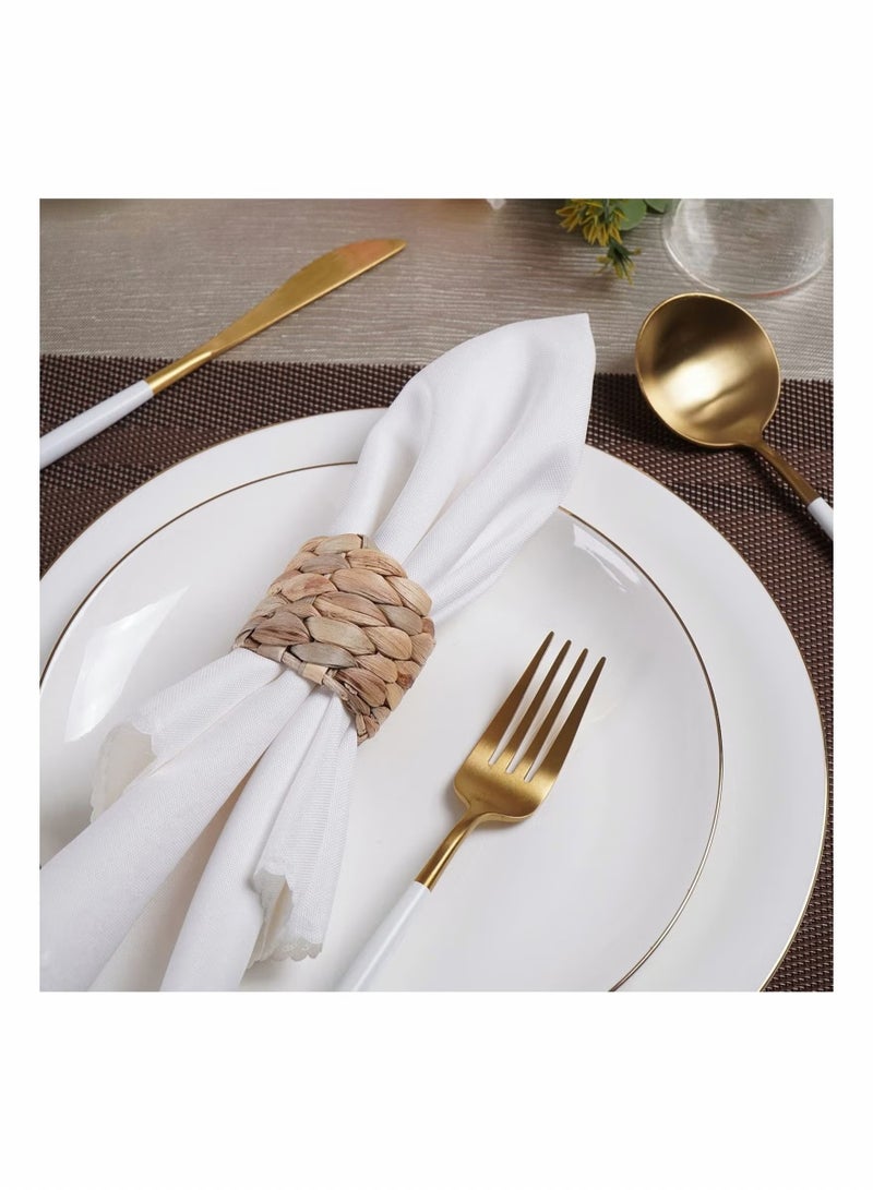6 Pcs Round Woven Napkin Ring Water Hyacinth Napkins Holder, Handmade Braided Natural Rings Birthday Party Decorations and Everyday Life (Water Hyacinth)  - Image 2