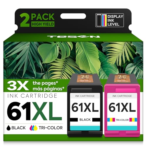 TESEN 61XL Ink Cartridges Replacement for HP 61 XL Ink Cartridge Combo Pack HP61 Works with HP Envy 5530 4500 4502 5535 Deskjet 2540 2541 3050 3510 1510 OfficeJet 4630 4632 Printer (Black Tri-Color, 2-Pack) - Image 1