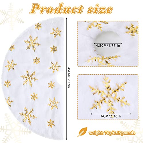 Skylety Christmas Tree Skirt Mat 18inch White Mini Christmas Tree Skirt with Gold Snowflake Pattern for Xmas Holiday Party Decorations Home Fireplace Tabletop OrnamentsSnowflakeWhite - Image 3