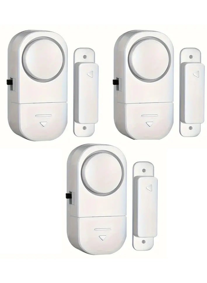 داي كاست 3 أجهزة إنذار لاسلكية صغيرة (كل جهاز مكون من قطعتين)؛ إنذار ضد السرقة بتنبيه صوتي فوري؛ سهل التثبيت ويعمل بالبطاريات، مناسب للأبواب والنوافذ والمكاتب بحجم 6 × 3 سم، لون أبيض - Image 1