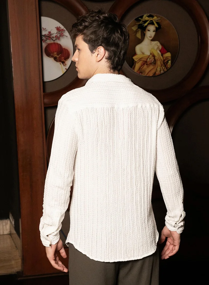 CAHOOT  Men's Ivory White Cloud-Lined Textured Shirt for Men | Best Price UAE